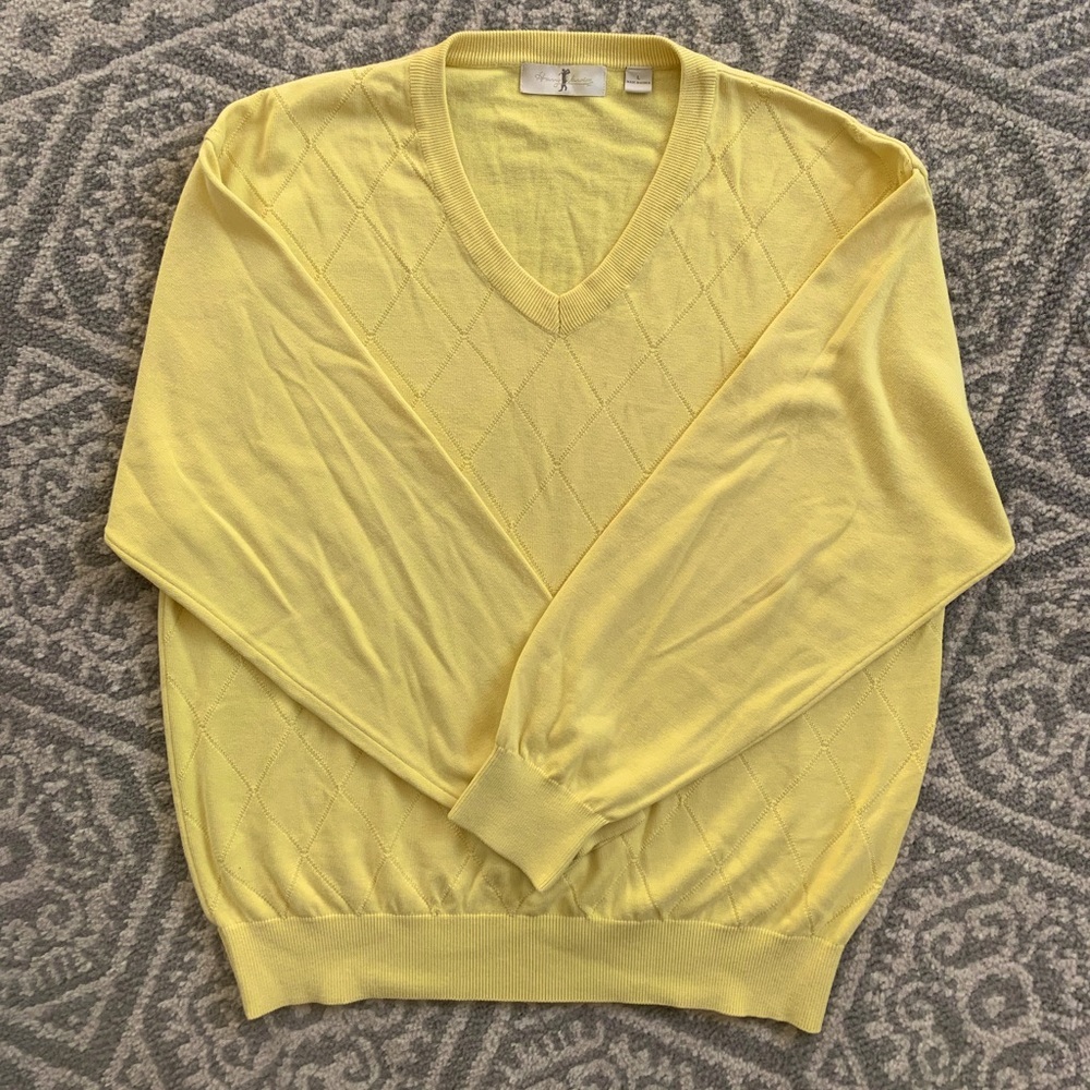 Harry Vardon Sweater Men Large Golf Yellow Argyle Quality V-neck